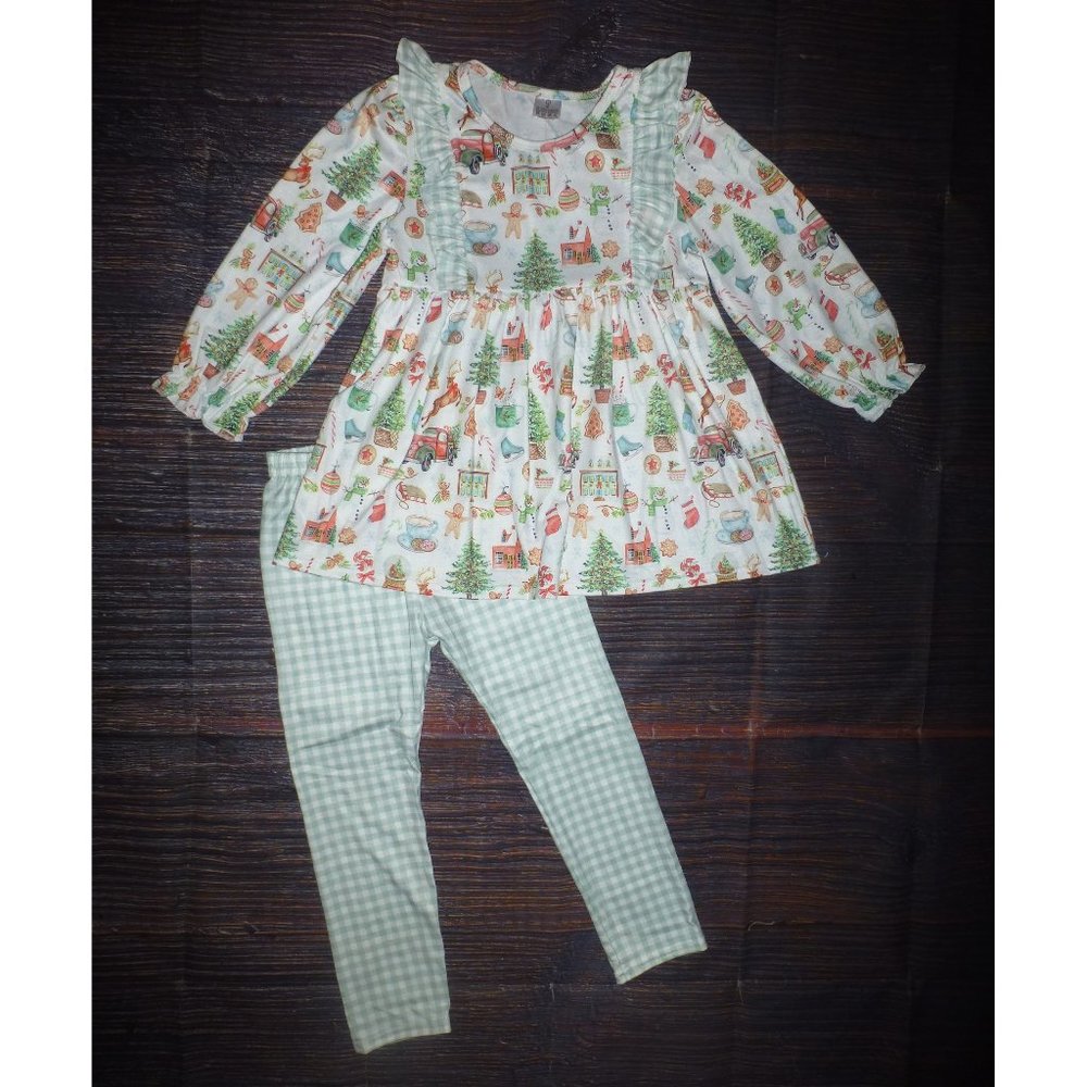 Boutique Girls Christmas Ruffle Tunic & Leggings Outfit Set
